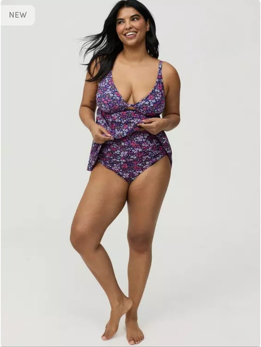 TORRID Ditsy Purple Floral Tankini Swimsuit Top & High Waisted Cheeky Briefs NWT